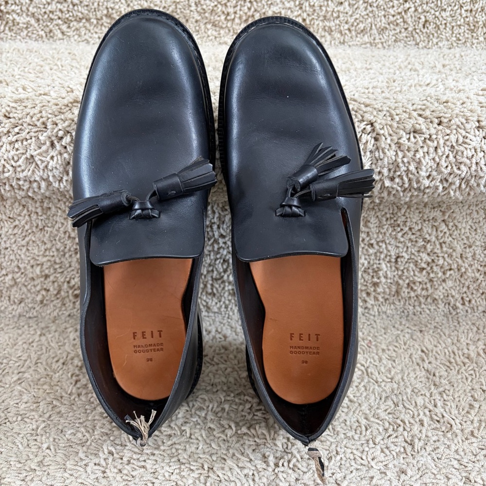 FEIT Black Leather Women’s Braided Loafers